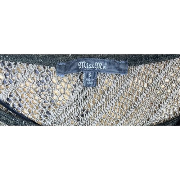 Miss Me Boho Graphic Lace Sleeve Top Small Green Sheer Knit Festival Western Top - Picture 4 of 5